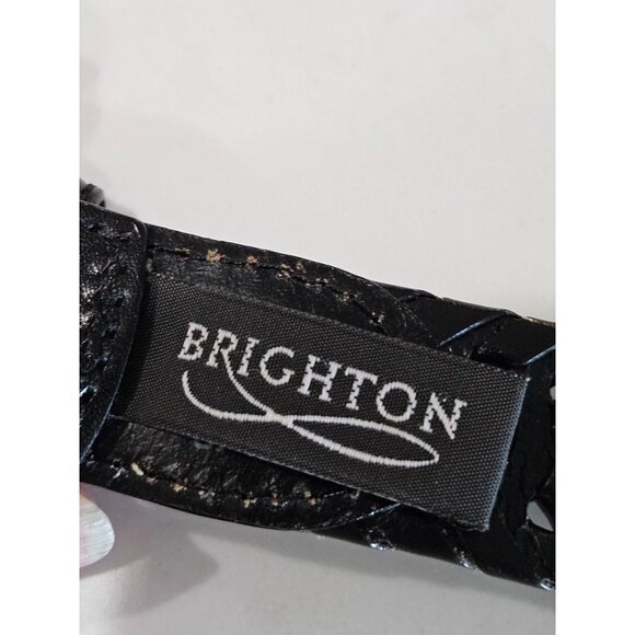 Brighton Berma Mens Sz 36 Black Hand Woven Leather Belt With Silver-Tone Buckle - Picture 7 of 8